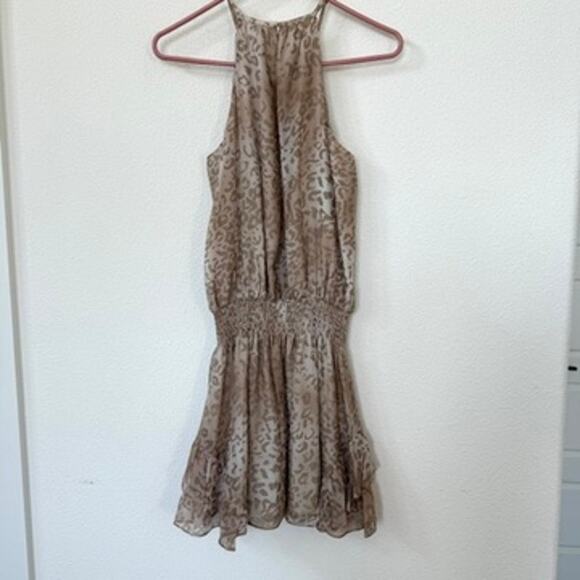 Ramy Brook Silk Blend Leopard Print Halter Dress Brown Tan XS Sleeveless Mini - Picture 5 of 6